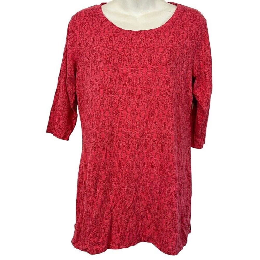 Toad & Co Womens Organic Cotton Stretch Knit Print Pockets Top Shirt sz S